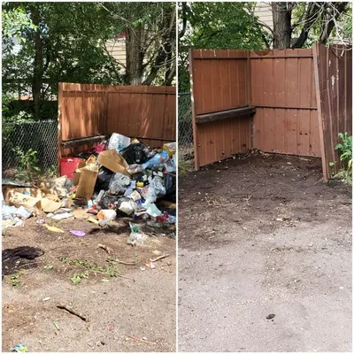 Alley and fence-line trash hauled to a clean strip